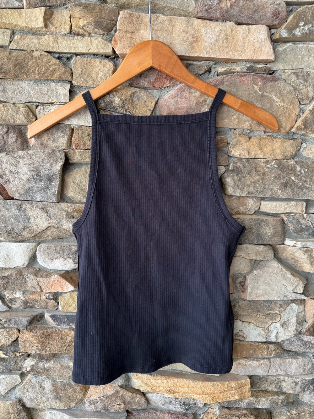Free People Ribbed Square Neck Black Tank Top